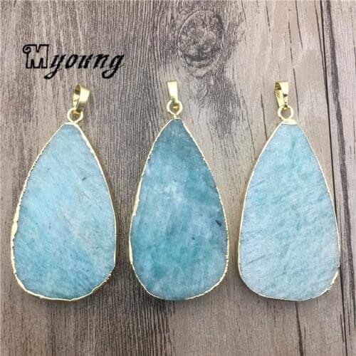 Water Drop Shape Natural Amazonite Stone Pendants Gold-Plated For Necklace Jewelry Making MY2014