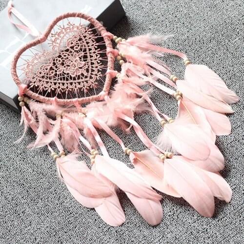 Hanging Decoration Dream Catcher Heart Feather Beads Wall Hanging Girl Room Window Decor Ornament Hanging Decoration 2021
