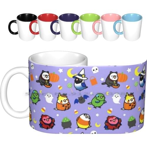 Chubby Bird Halloween Adventures V2 Ceramic Mugs Coffee Cups Milk Tea Mug Halloween Pumpkin Kawaii Cute Lovebird Parrot Bird
