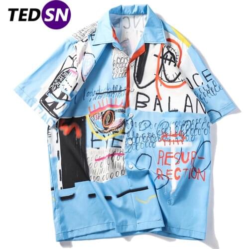 Hip Hop Graffiti Shirts Men 2020 Summer Harajuku Oversized Streetwear Tops Short Sleeve Tops Hawaiian Beach Shirts