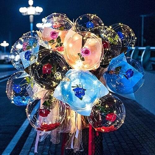 LED Light Rose Bouquet Balloon Birthday Wedding Decoration DIY Transparent Flower Bobo Ball LED Glowing Balloon Rose Gift