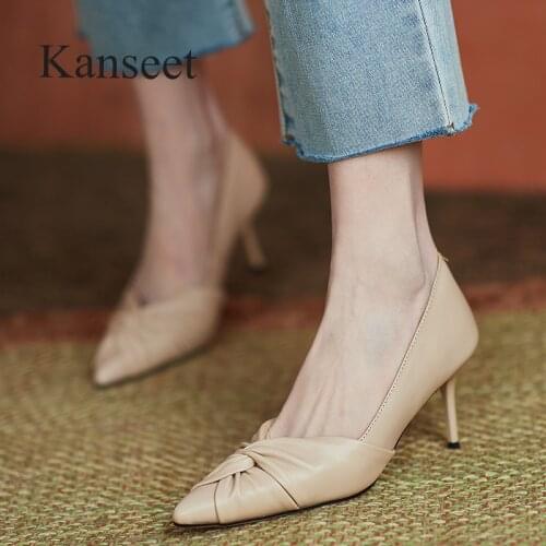 Kanseet 2021 New Women Pumps Spring Autumn Genuine Leather Handmade Fashion Design Pointed Toes Shallow Mouth High Heels Shoes