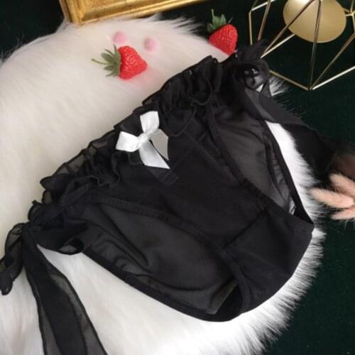Japanese Girls' Bandage Thong Underwear Womens Gauze Perspective Lace Low Waist Bow Triangle Panties