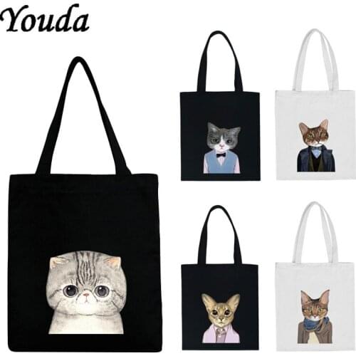 Youda Summer New Cute Cat Women Handbag Fashion Durable Canvas Shoulder Bags Large Capacity Wild Messenger Bag Cute Fun Handbag