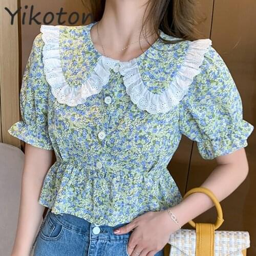 2021 Summer Blouse Shirt For Women Fashion Short Sleeve Casual Office Lady Floral Shirts Japan Korean Style Tops Blusas Feminina