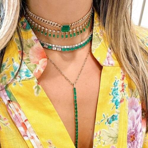 2020 Wide Curb Cuban Link Chain Choker Women Necklace Gold Filled Heart Baguette Cz Charm Engraved Tag Chain Necklaces Jewelry