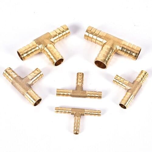 1PCS 6mm 8mm 10mm 12mm T-Shape 3 Way Hose Tube Brass Tee Barb Hose Fittings Barb Copper Barbed Coupling