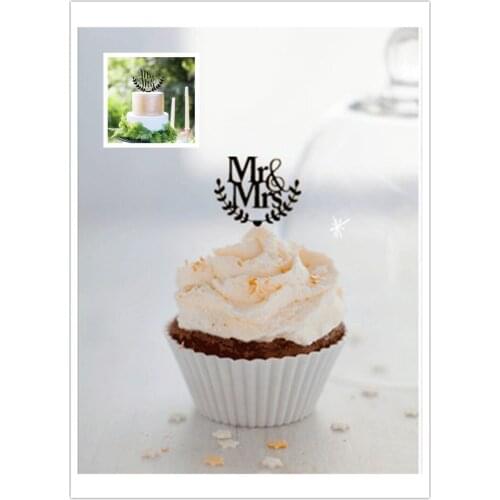 Mixed style 1 pcsMr & Mrs wedding Cake Topper and 24pcs Mr & Mrs cupcake topper for wedding cake Decoration with free shipping