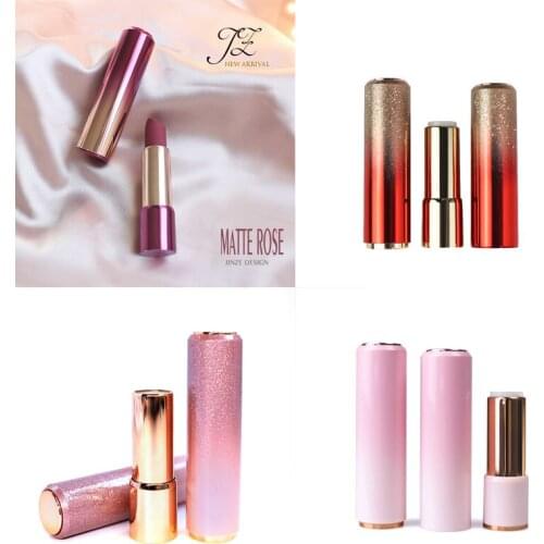 10pcs round purple red Pink Glitter Lipstick Tubes press spring lipglaze tubes high grade gold lipstick tube packing material
