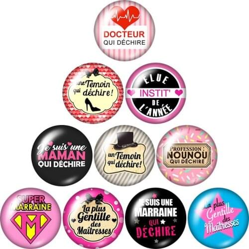 French citation 10pcs mixed 12mm/16mm/18mm/25mm Round photo glass cabochon demo flat back Making findings