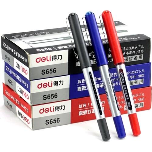 12PCS Special Offer DELI S656 Gel Pen Liquid Ballpoint Pen 0.5mm Black Gel Pen Signing Pen