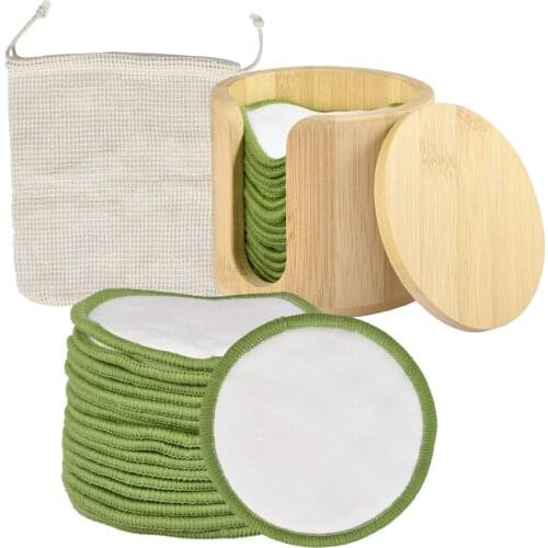 16Pcs/set Reusable Removal Pads Makeup Remover Pads Washable Rounds Cleansing Makeup Removal Pads With Wood Container