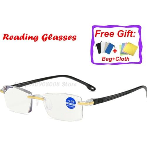 2021 Fashionable Ultralight Rimless Reading Glasses Women Men Clear Lens Anti-Blu-Ray Computer Glasses Presbyopia Reader Glasses