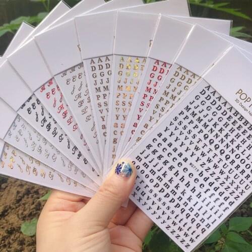 2021 New Colorful 26 Alphabets Nails Sticker DIY Manicure Decal Laser Numbers Nail Art Decorations English Alphabet Stickers