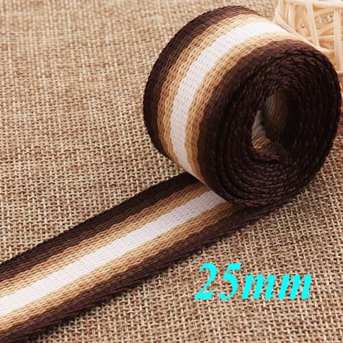25MM Gradient Brown White Striped Cotton Webbing Key Fobs Belt Camera Strap Dog Collar webbing tote bag handle 1"