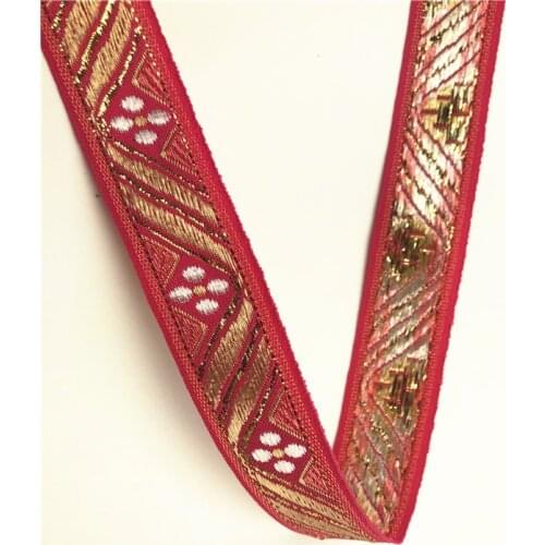 5Yards 20mm 3/4'' Woven Jacquard Ribbon Sewing Hat Home Party Supplies Simple Broadside Gold Line White Flower Pink Ribbon