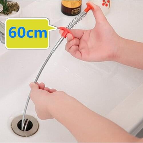 60cm Drain Cleaner Sticks Clog Remover Cleaning Tool Flexible Long Reach Claw Pick Up Narrow Bend Curve Grabber Tool Spring Grip
