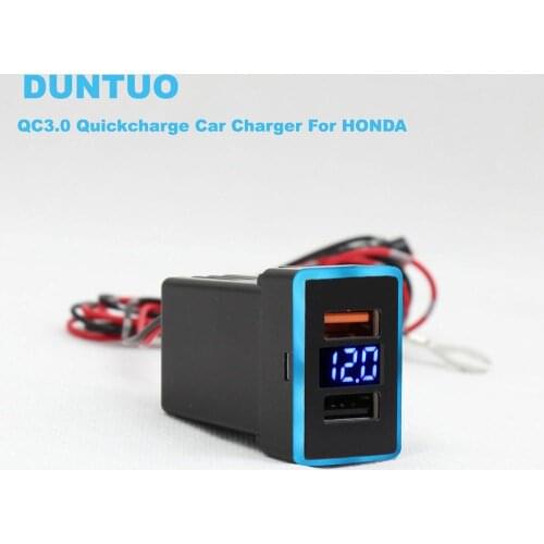 QC3.0 Quickcharge Display Voltage Ampere Car Charger Double USB Phone DVR Adapter Plug & Play Cable For Honda