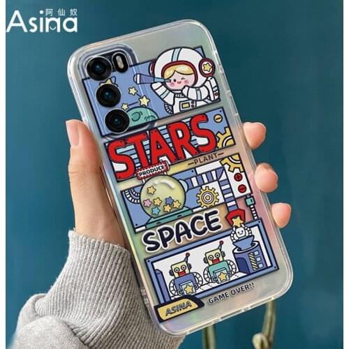 ASINA Soft Laser Case For Huawei P40 Lite P30 Pro Cover Cartoon Transparent Couple Cases For Nova 5 6 7 8 SE Pro Girl Fundas