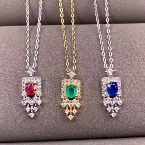 CoLife Jewelry Fashion Silver Gemstone Pendant 3.5*4.5mm Real Ruby Emerald Sapphire Pendant 925 Silver Gemstone Necklace Pendant