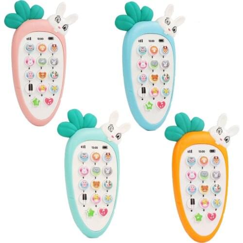 Kids Chewing Gum Radish Rabbit Mobile Phone Children Music Toys Early Education Story Machine With Rope Electronic Baby Toy