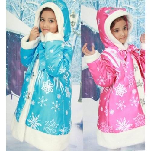 New Baby Girls Movie Warm Coats Winter Long Sleeve Hooded jacket Anna Elsa Children Cotton-Padded Clothes Snowflake Kids Outwear