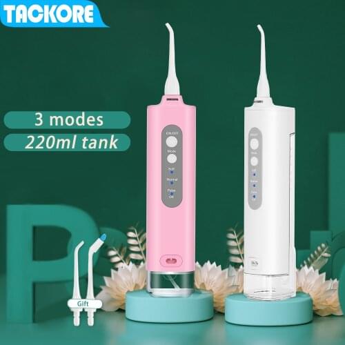 Tackore portable dental water flosser electric oral Irrigator usb rechargeable water flosser 220ML Waterproof Teeth Cleaner