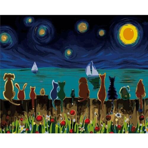 40*50cm Starry night &cat diy acrylic canvas painting coloring by numbers pictures by numbers wall picture for living room RS175