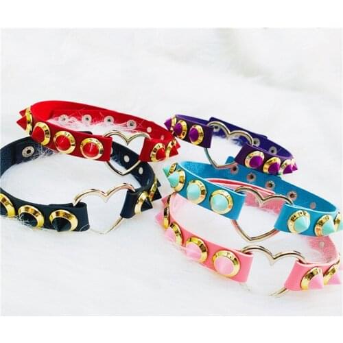 Leather Womens Choker Necklace Punk Gothic Heart Gothic Leather Choker Chain Spike Rivet Buckle Collar Necklace Sex Games bdsm