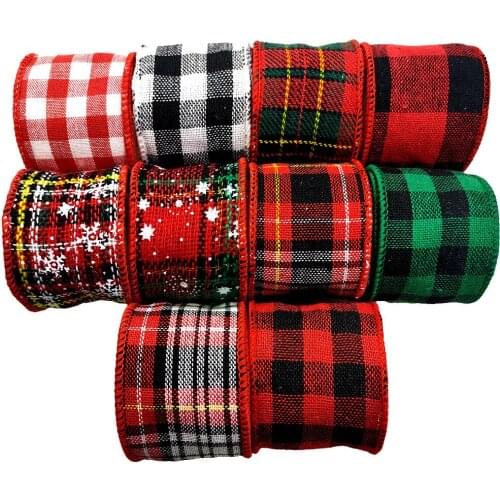 4.2cm Wide Imitation Linen Ribbon Christmas Decoration Lattice Lace Gift Box Decor Bow DIY Accessories