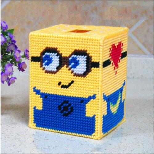 12x12x14cm Small Yellow Man Carton storage tissue box embroidery kit DIY handmade craft set Crocheting knitting needlework