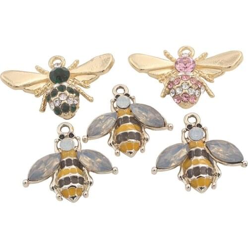 Metal Buttons for Crafts Handmade Rhinestone Bee Shape Flatback Bouton Gold Crystal Embellishment craft-supplies