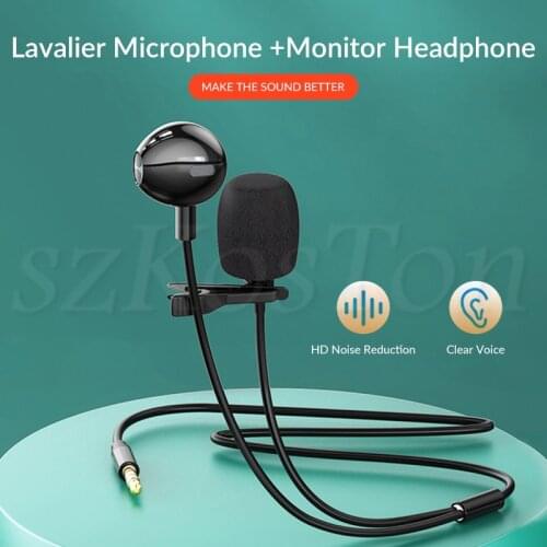 Portable Clip-on Lavalier Microphone Mini Condenser Microphone for Phone PC Computer Audio 3.5mm Collar Lapel Mic with Earphone