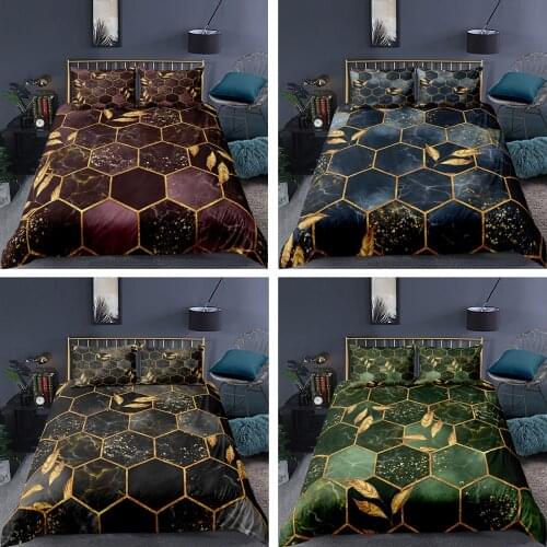 Fashion 3D Gold Diamond Geometry Design Pattern Bedding Sets Soft Duvet Cover+Pillowcase Single Twin Queen King Bed Set