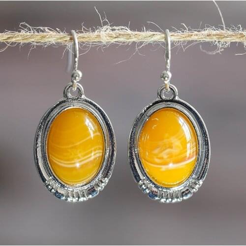 Fashion Yellow Stone Dangle Earrings Bohemian Ethnic Antique Drop Earrings for Women Wedding Party Jewelry Anniversary Gift