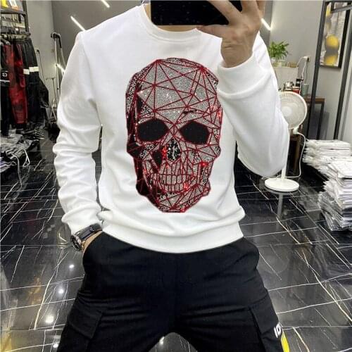 2021 Mens Hoodie Pure Cotton Breathable High Quality Diamond Skull Pattern Sweatshirt Keeps Warm Hoody