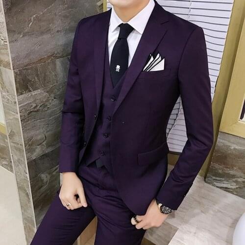 Two button suit Blazer men formal prom wedding party special suit Men Slim wedding dress suit three-piece jacket + pants + vest