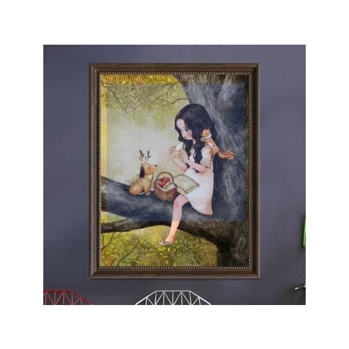 A forest girl sandwich cross stitch kit DMC brand thread animal dog count canvas fabric embroidery handmade needlework craft