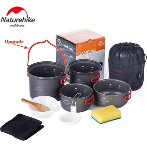 Naturehike 2-3 Person Camping Pot Sets Portable Outdoor Cookware Picnic Pot Pan Picnic Bowl Travel Mess Kits NH15T401-G