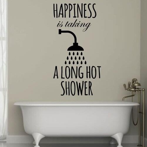 Happiness Is Taking A Long Hot Shower Quotes Wall Sticker Bath Wall Decal Vinyl Removable Waterproof Bathroom Home Decor