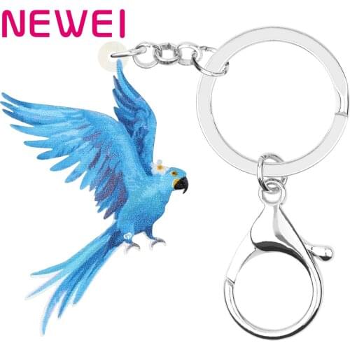 Newei Acrylic Blue Macaw Parrot Keychains Lovely Animal Bird Keyring Jewelry For Women Kids Girl Fashion Gift Bag Handbag Charms