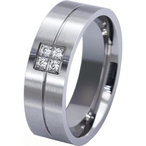 New Style Frosted Square Zircon Ring Stainless Steel Silver Plated Ring Mens Jewelry Attend Cocktail Party Ring Size Us7-14