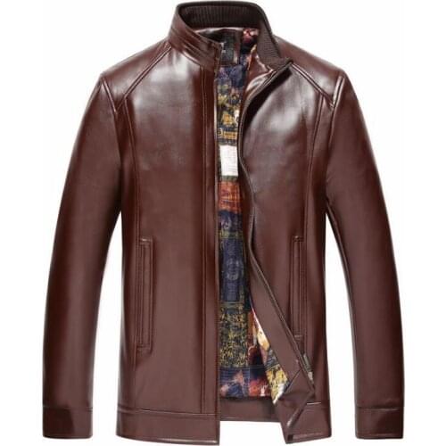 Autumn winter leather jackets mens motorcycle leather jacket men jaqueta de couro masculino plus velvet thickening stand collar