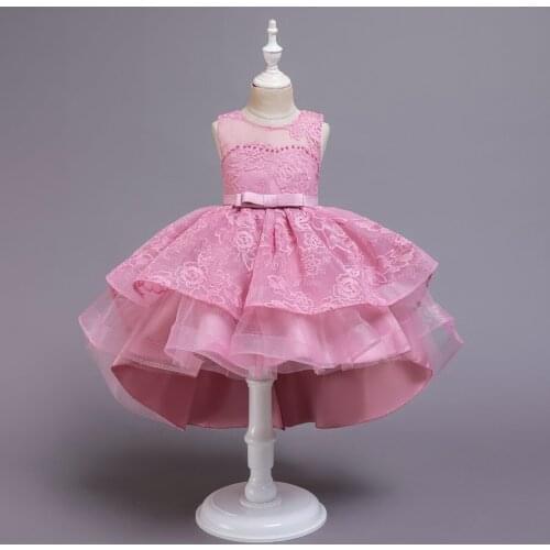 3-12 Years Summer Kids Dresses For Girls Beaded Tailing Princess Dress Lace Flower Girl Birthday Wedding Party Dress