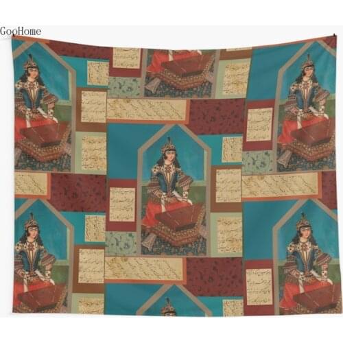 Persian Musician and Calligraphy Wall Tapestry Cover Beach Towel Throw Blanket Picnic Yoga Mat Home Decoration
