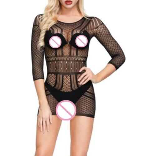 Sexy Lingerie Female Long Sleeve Nightdress Female Soft Underwear Elastic Chemises Babydolls Mini Dress Lady Exotic Sleepwear