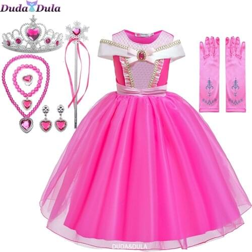Girls Dress Halloween Cosplay Sleeping Beauty Princess Aurora Dress up Party Costume Long Sleeve Cosplay Dress Kids Clothing
