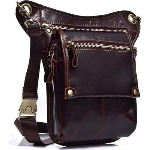 Men Oil Wax Cowhide Fanny Pack Waist Thigh Drop Leg Bag Geunine Leather Casual Riding Messenger Shoulder Bag wallet Waist Bag