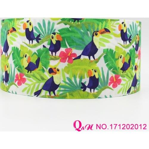 Q&N ribbon 16mm 22mm 25mm 38mm 50mm 75mm birds print grosgrain ribbon webbing 50yards/roll for hair tie