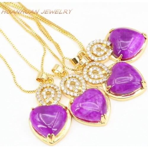 Heart Shape Gold-Color Stainless Steel Necklaces & Pendant For Women 19x29mm Natural Stone Jades Chain Pendants Jewelry B3338